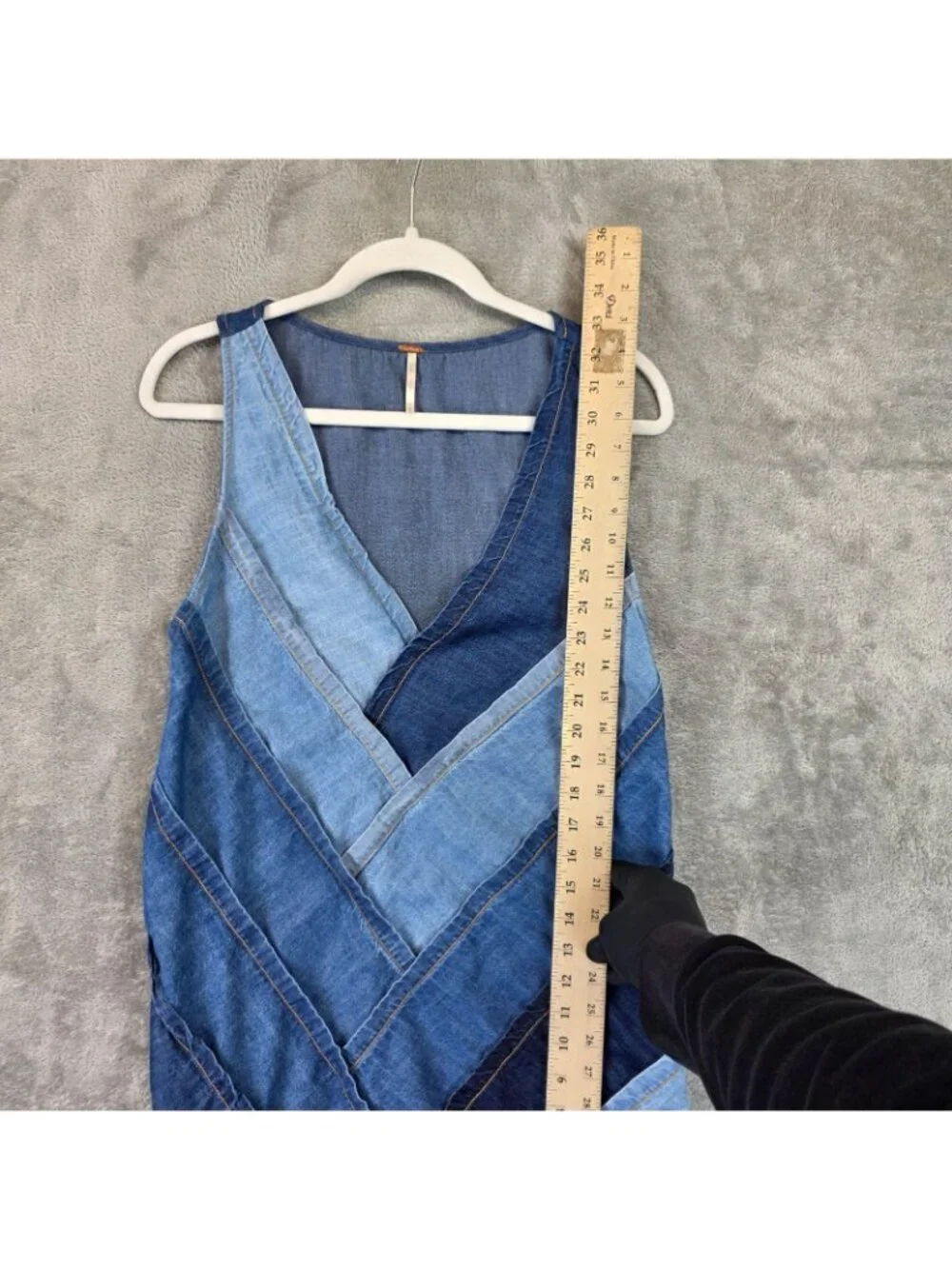 Free People Dress Womens S Blue Denim Colorblock V Neck Sleeveless Shift Mini